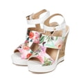 thumbnail image 5 of Liliana CE25 Women Floral Peep Toe Strappy Panel Wedge Sandal - White Leatherette (Size: 9.0), 5 of 5