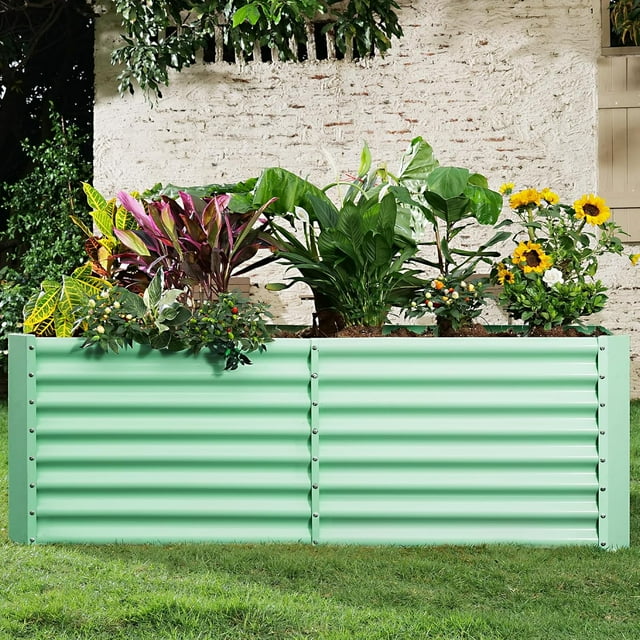 Raised Garden Bed, 6x3x1FT Galvanized Planter Garden Raised Box Set of 2 - Upgraded Quality and Construction, Open Base with Safety Edge and Glove, Beige