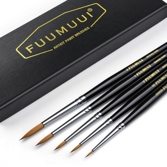 Kolinsky Sable Miniature Paint Brushes, Fuumuui 5pcs Professional Detail Fine Paint Brushes for Models - Sable Brushes for Watercolor, Gouache, Round #00000, #00, #0, #1, #3