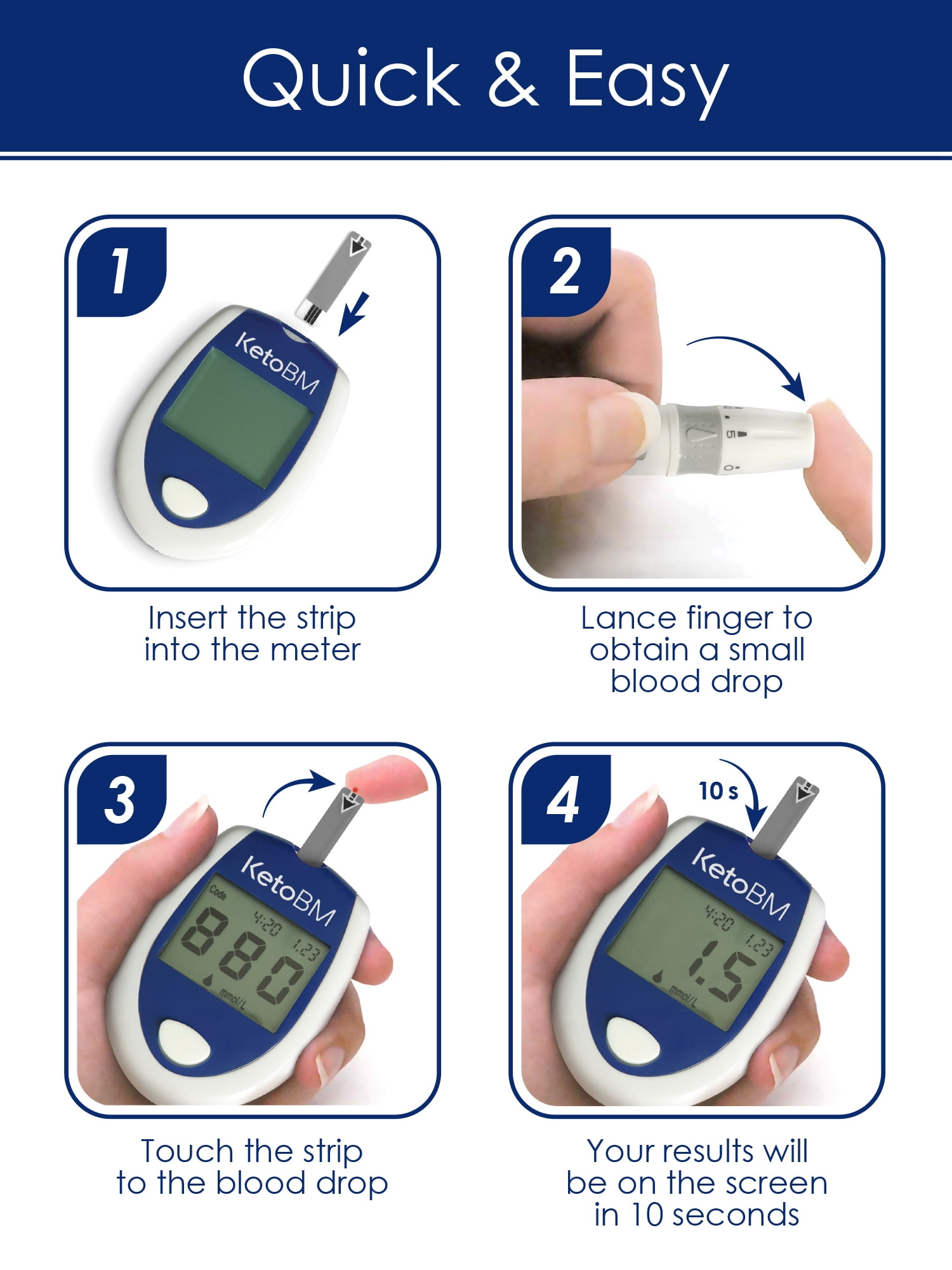 KetoBM Ketone Blood Meter Kit - Complete Monitoring System for Ketogenic  Diet and Ketosis Testing 