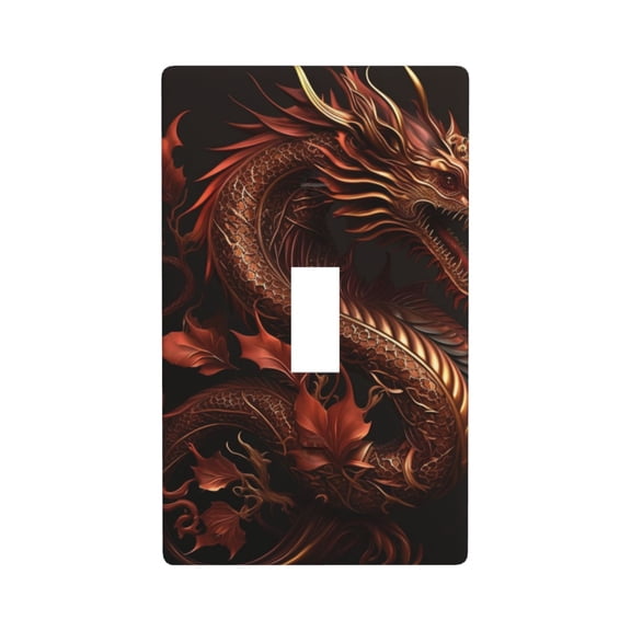 1-Gang Toggle Wall Plate Single Light Switch Cover - Golden Chinese Dragon Red Art