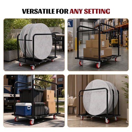 1000LBS Heavy Duty 2-in-1 Table Dolly, Adjustable Furniture Mover Cart with Multi-Slot & Flatbed Modes, 360° Swivel PU Wheels, Dual Brakes – For Drywall, Plywood, Equipment