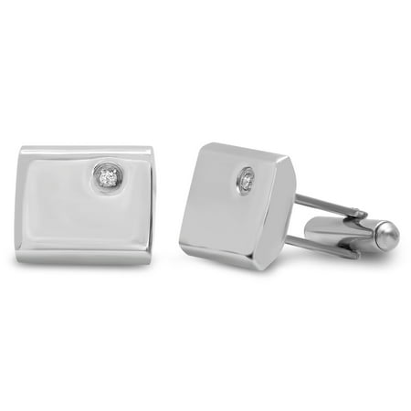 Rectangular Cufflinks - Steeltime Men's Stainless Steel Rectangular Cufflinks with Cubic Zirconia