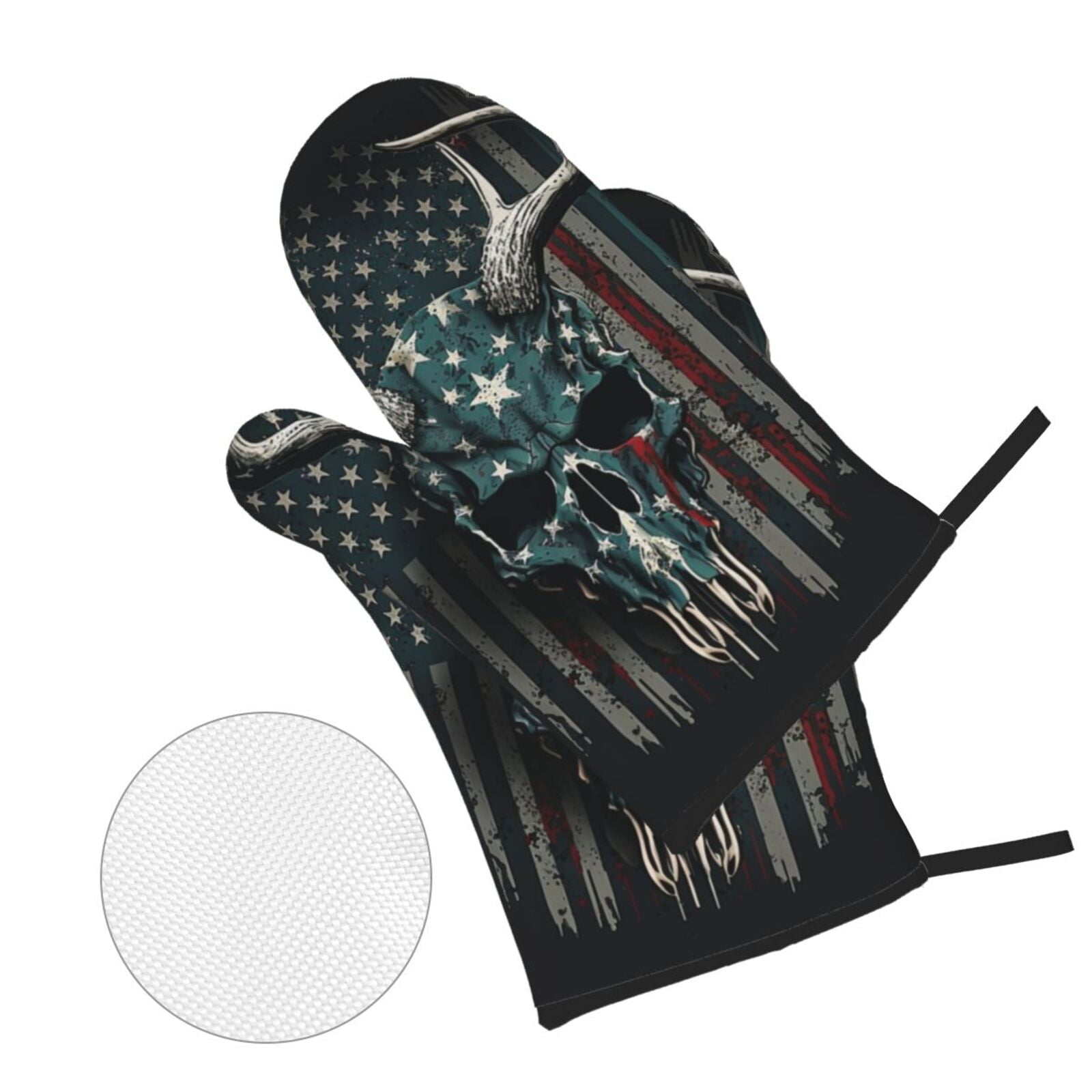 American Flag Camouflage Deer Skull Camo 4Pcs Oven Mitts and Pot Holders Sets Oven Kitchen Gloves Hot Pads for Cooking BBQ Baking Grilling