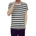 thumbnail image 1 of Camiseta De Rayas De Manga Corta Con Cuello Redondo de Color Negro para Hombre 56 Unique Bargains Camiseta, 1 of 7