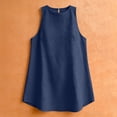 thumbnail image 5 of Women's Gingham Plaid Sleeveless Mini Dress Solid Crewneck Loose Tunic Dress Lightweight Sundress Lounge Vacation Short Dress Navy, 5 of 9