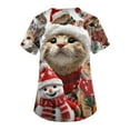 thumbnail image 3 of Garbnen Christmas Scrub Tops Women Print V Neck Short Sleeve Women Tops Winter Fall Xmas Print Nursing Uniform with Pockets S-5xl, 3 of 4