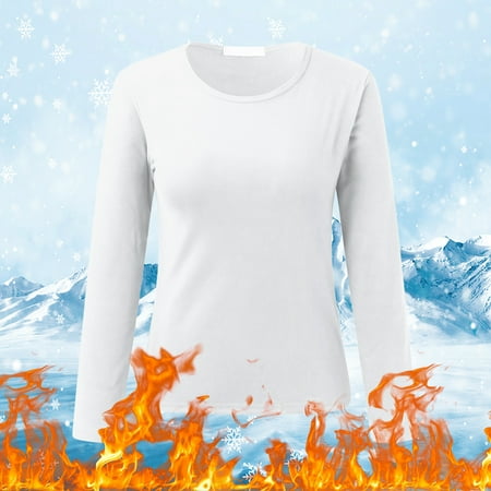 Clearance! Blazers for Women Business Casual Women O Neck Fleece Lined Thermal Thermal Underwear Slim Tops Long Sleeve Thermal Shirts Winter Tops Thermal Underwear Set White L