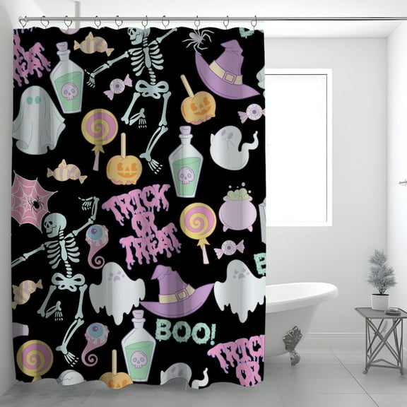 Spooky Season Black and Pastel Shower Curtain, Halloween Shower Curtain, Pastel Halloween Bathroom Decor, Cute Halloween Shower Curtain 60x72in