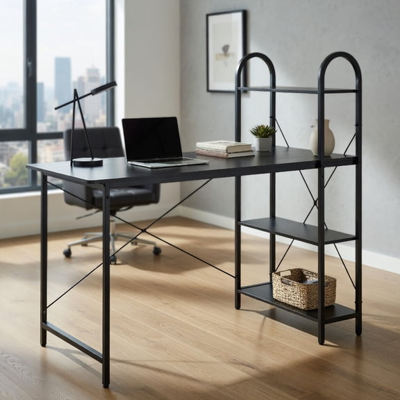 Spaco 48-Inch Reversible Computer Desk with Storage Shelf-Black, Office Desk, Gaming Computer Desks for Study,Working,Writing