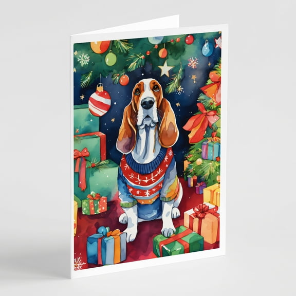 Basset Hound Christmas Greeting Cards Pack of 8 7 in x 5 in