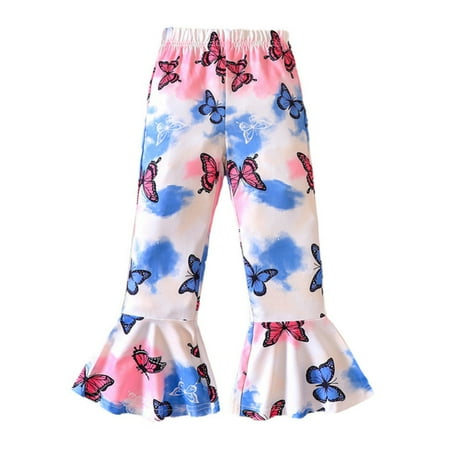 

Hotiary Toddler Kids Casual Flare-Leg Pants Spring and Autumn Butterfly Printed Elastic Waist Pants for Girls 2-9 Years Old