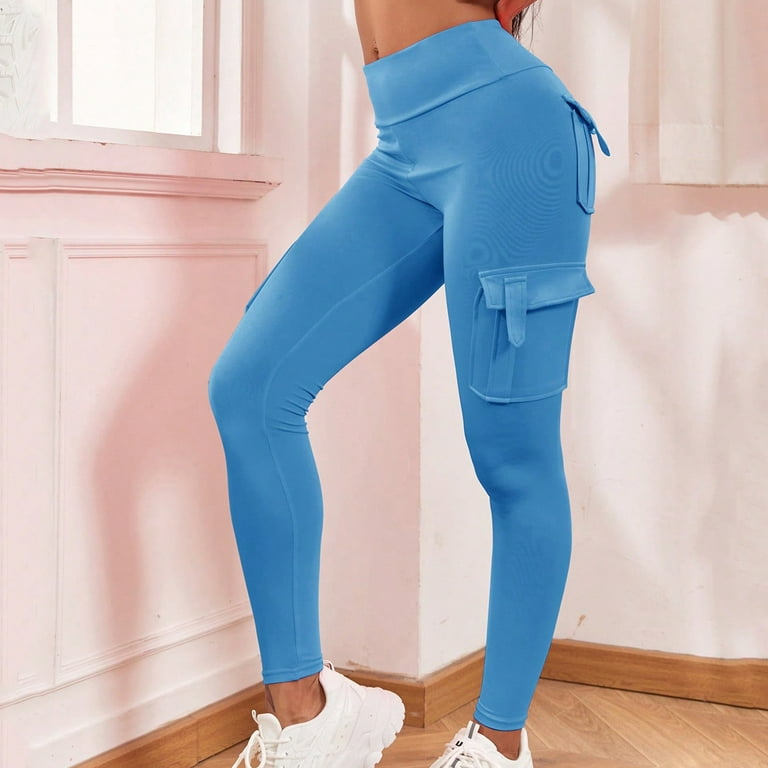 Olyvenn High Waist High Elasticity Yoga Pants With Pockets, Workout Running Yoga  Leggings For Women 2023 Elastic Leggings Yoga Full Length Pants for Women  Stylish Blue 10 