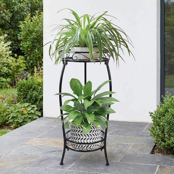 2-Tier Sturdy Plant Stand – Heavy Duty Rustproof Iron Flower Pot Holder, Indoor Outdoor Plant Shelf for Corner, Garden, Balcony, Patio
