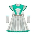 thumbnail image 5 of iiniim Kids Girl's Shiny Alien Costume Outfit Cap Sleeve Metallic Dress with Headband for Halloween Party Green Silver 8, 5 of 7