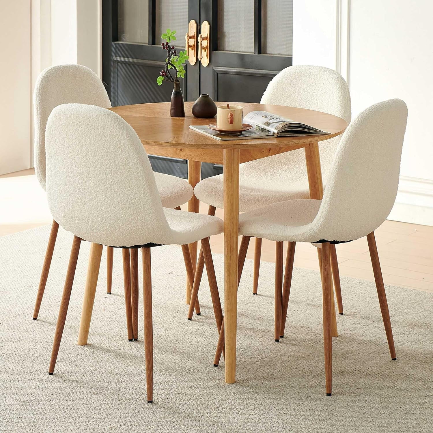 NORDICANA Dining Chairs Set of 4 - Modern Seating with Metal Legs for Living, Bedroom,Dining Room - White Teddy Fleece Chairs for Dining Room, Chair Set for 4