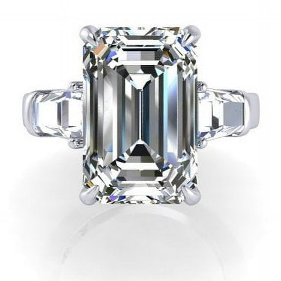 Oryn Jewel 2.5 Ct Emerald Cut Lab-Created Diamond Three Stone Engagement Ring - Elegant 14K White Gold Over Prong Setting Ring for Women - Designer Wedding Band Gift for Her