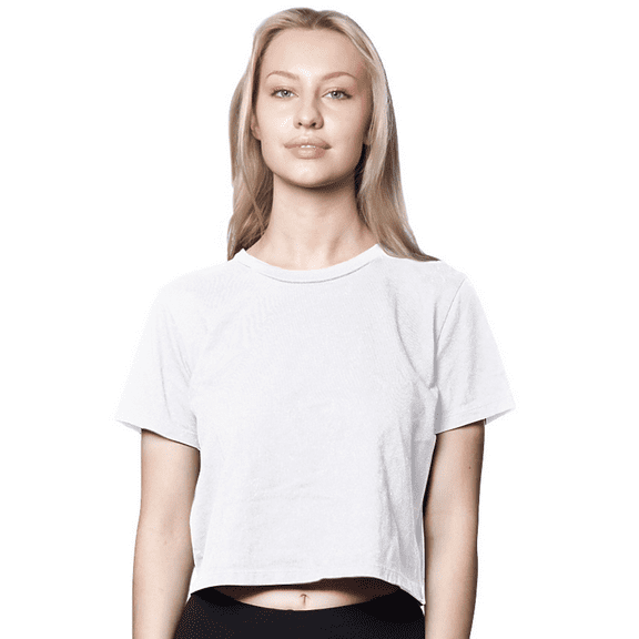 Womens American Made Cute Cropped Heavy Cotton Tee Shirt, Large White