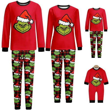 

Grinch Christmas Sleepwear Pjs Outfit Grinch Printed Christmas Pjs Long Sleeve Tee Holiday Long Sleeve Sleepwear for Teens Womens Mens 2022 Gifts