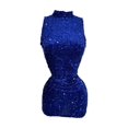 thumbnail image 2 of Vestido de Lentejuelas de Cuello Alto y Manga Larga - Brilla en tus Noches Especiales Color Azul Talla Chica Marca Emil SaEs, 2 of 4
