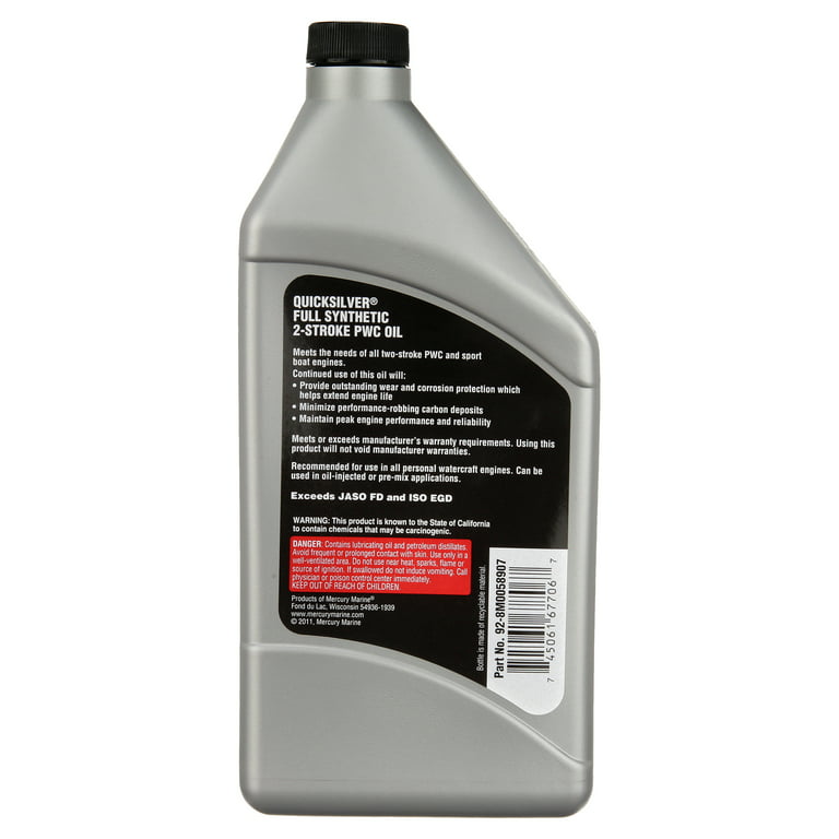 Quicksilver 8M0058907 Full Synthetic 2-Stroke, 2 cycle oil PWC and Sport  Boat Oil – 1 Quart