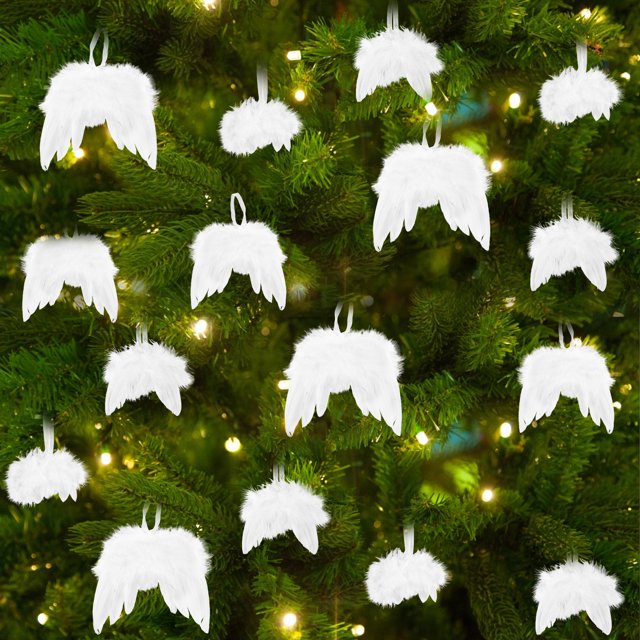 Injueey 16 unids/set adorno de ala de Ángel ecológico ingredientes seguros para decoración de árbol pluma de Navidad Kits de decoración para fiestas