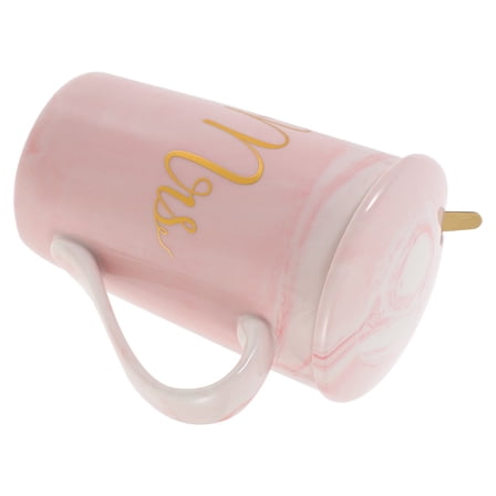 HOMEMAXS Ceramic Coffee Mug with Lid and Spoon for Home Use Pink 16 oz