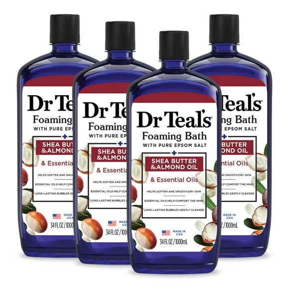 Baño espumoso Dr. Teal's con sal pura de Epsom y manteca de karité, 1 litro x 4