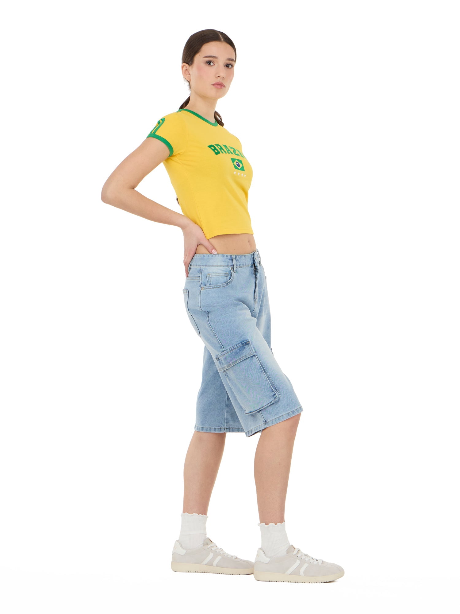Forever 21 Women's Short Sleeve Brazil Soccer Ringer Tee Shirt, Sizes XXS-XXL