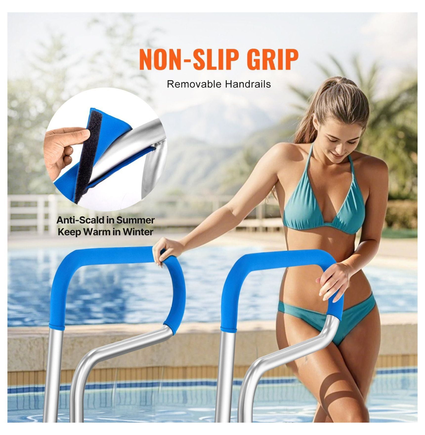Pool Handrail 32 x 23 inch, Stainless Steel Spa Handrails with Base Plate, Pool Safety Rail for Inground Pools, Heavy Duty Hand Rail for Elderly & Kids