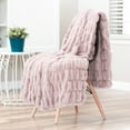 thumbnail image 2 of Chanasya Ruched Royal Faux Fur Throw Blanket - Fuzzy Plush Elegant Blanket for Sofa Chair Couch and Bed with Reversible Velvet Blanket (50x65 Inches) Tan Rose, 2 of 3
