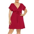 thumbnail image 7 of TIHLMK Red Dress Women Fashion Solid Color Sleeveless Deep V-neck Elastic Waist Dress Plus Size, 7 of 7