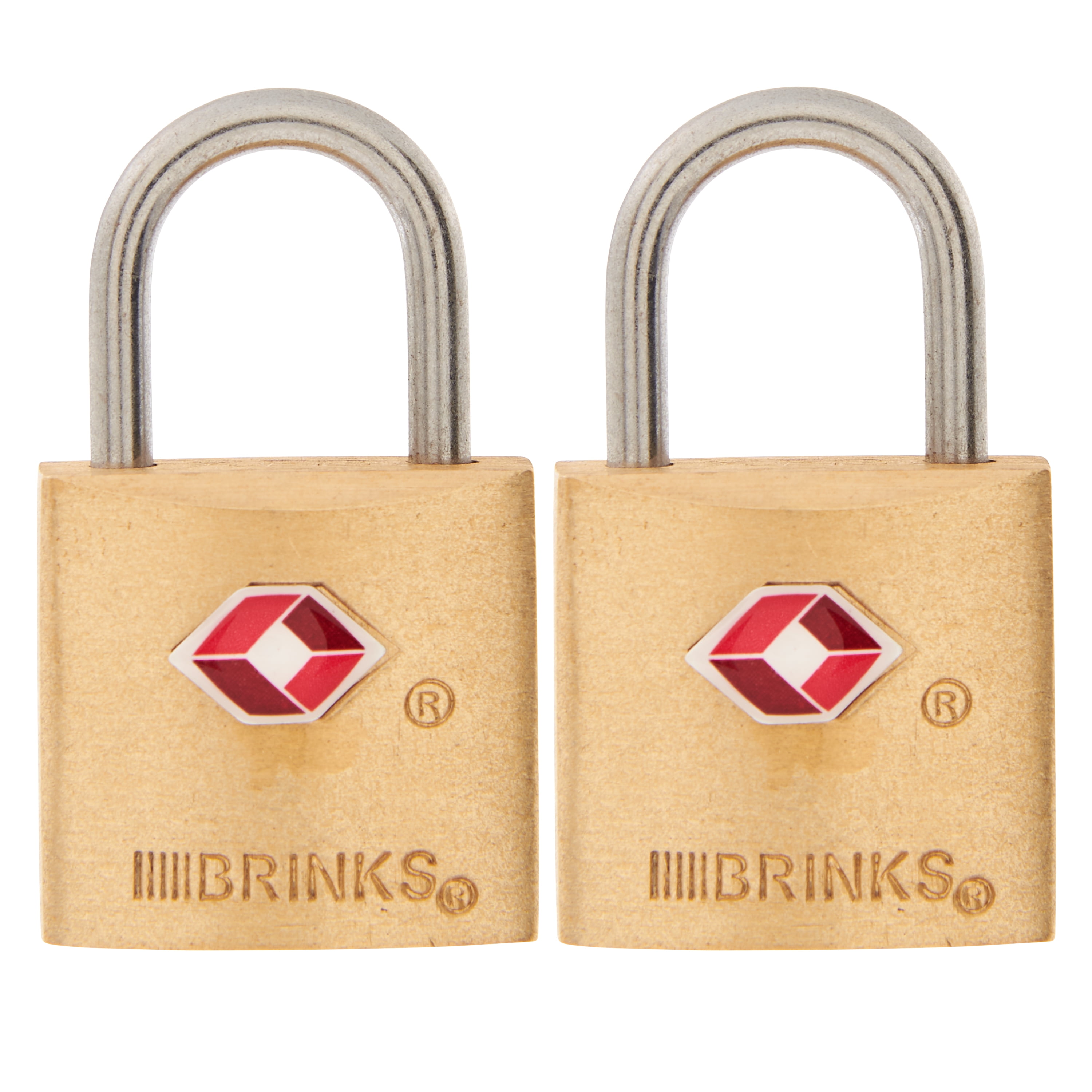 Brinks TSA Solid Brass Travel Padlock, 22mm Body with 1/2 inch Shackle, 2 Pack Keyed-Alike