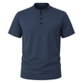 thumbnail image 6 of AZoiNM Men's Relaxed Fit Henley Polo Shirt, Short Sleeve Band Collar Top with Contrast Topstitching, Casual Curved Hem Shirt for Men, Sizes S-5XL, 6 of 12
