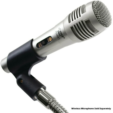 Pyle U-Base Die-Cast Iron Gooseneck Desktop Microphone Stand, 11.8"H x 7"W x 5.5"D, Black/Silver