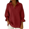 thumbnail image 2 of Heisall Women's V Neck 3/4 Sleeve Blouse Solid Color Casual Tops Polyester Shirts for Daily Wear, 2 of 6