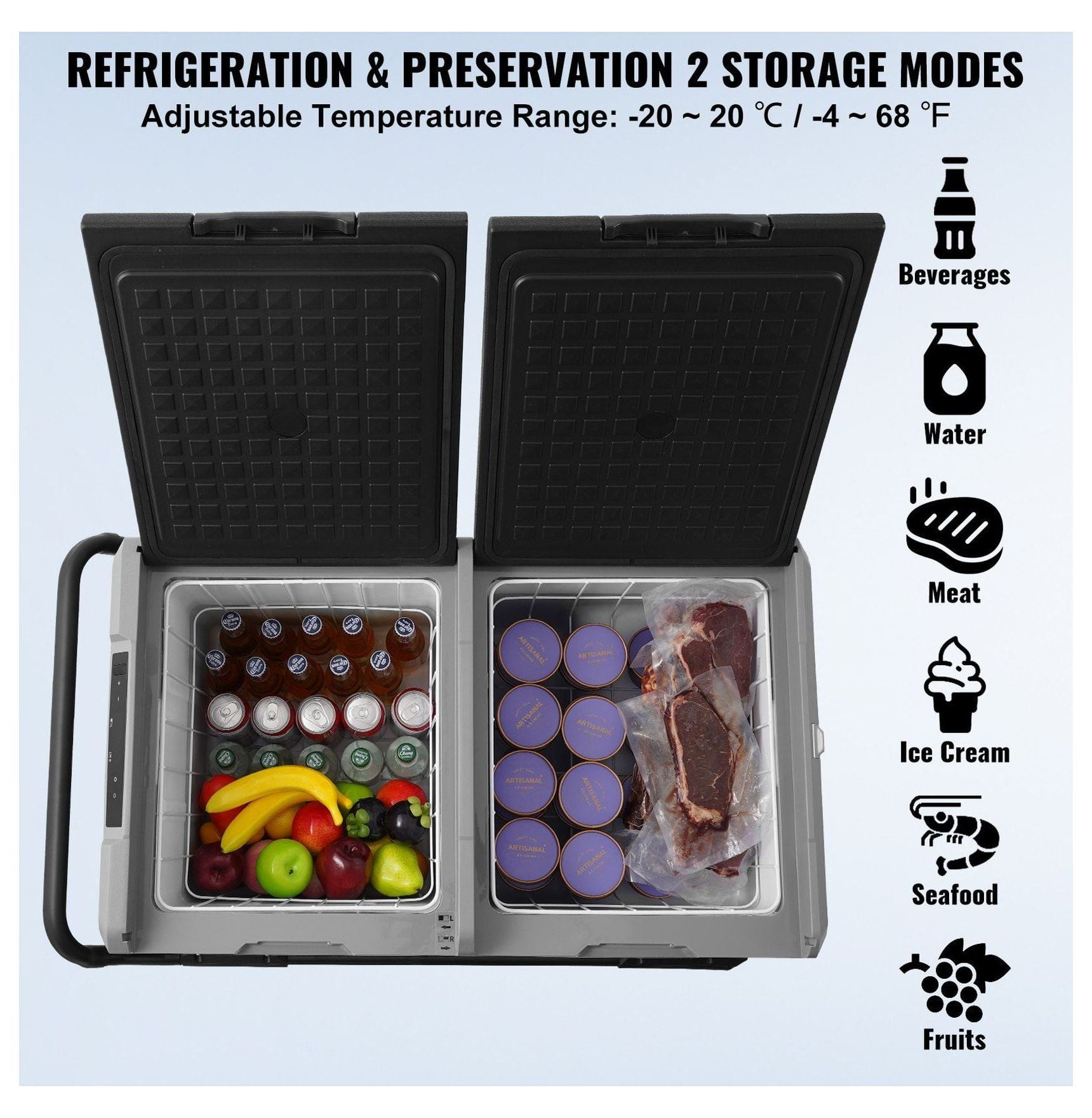 Portable Car Refrigerator Freezer 115L, Dual Zone Compressor Fridge for Car, RV, Home - Rapid Cooling, Bluetooth Control, Low Noise, -4°F to 68°F