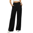 thumbnail image 2 of Oiangi Womens Wide Leg Pants Elastic Waist Solid Color Palazzo Pant Fall Daily Wear Trousers with Pockets Black L, 2 of 6