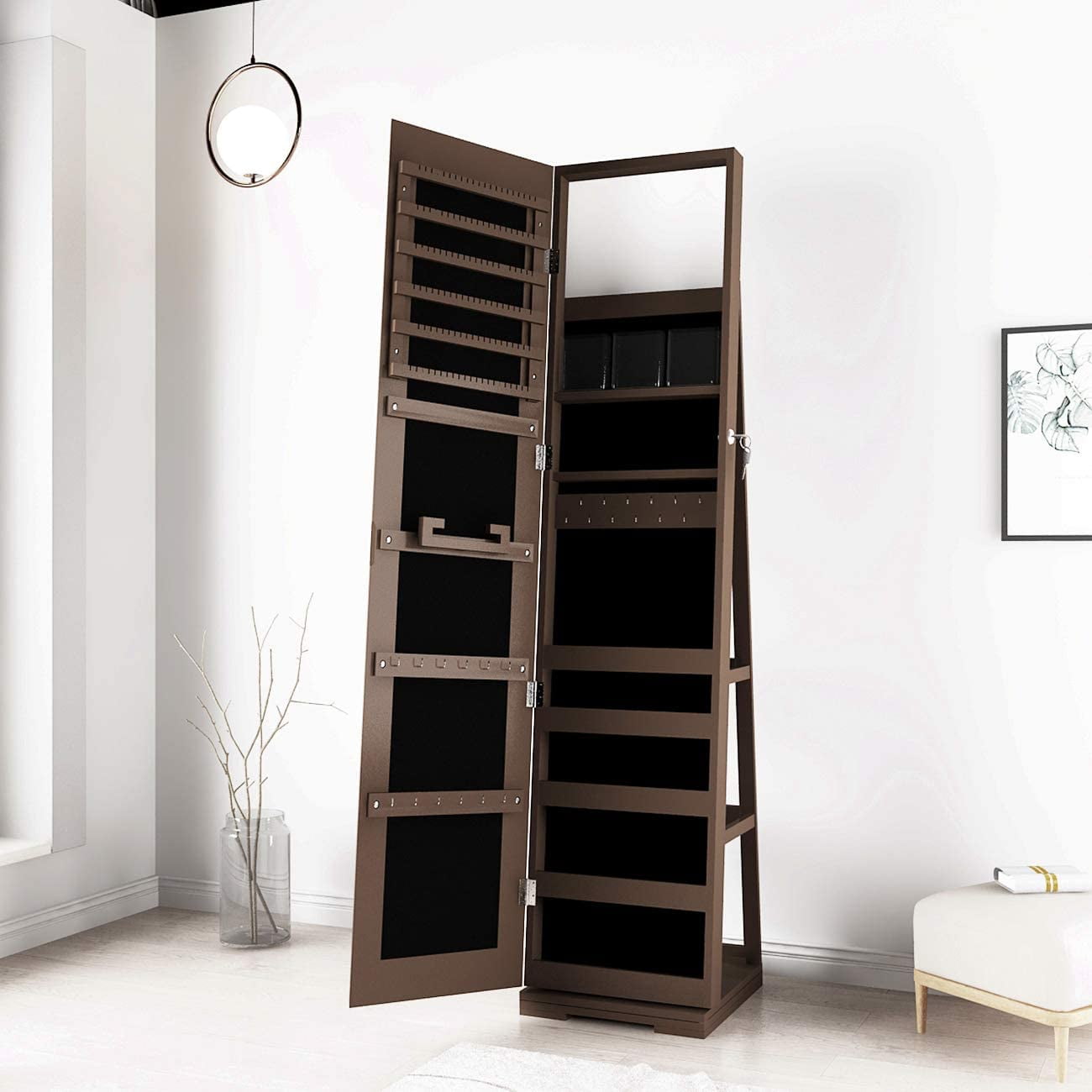 SogesPower Full Length Mirror Jewelry Cabinet Free Standing