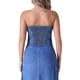 thumbnail image 3 of INSPIRAR CHIC Top de tubo recortado de mezclilla para mujer con corsé, botones frontales, dobladillo sin terminar y espalda fruncida, M Azul, 3 of 5