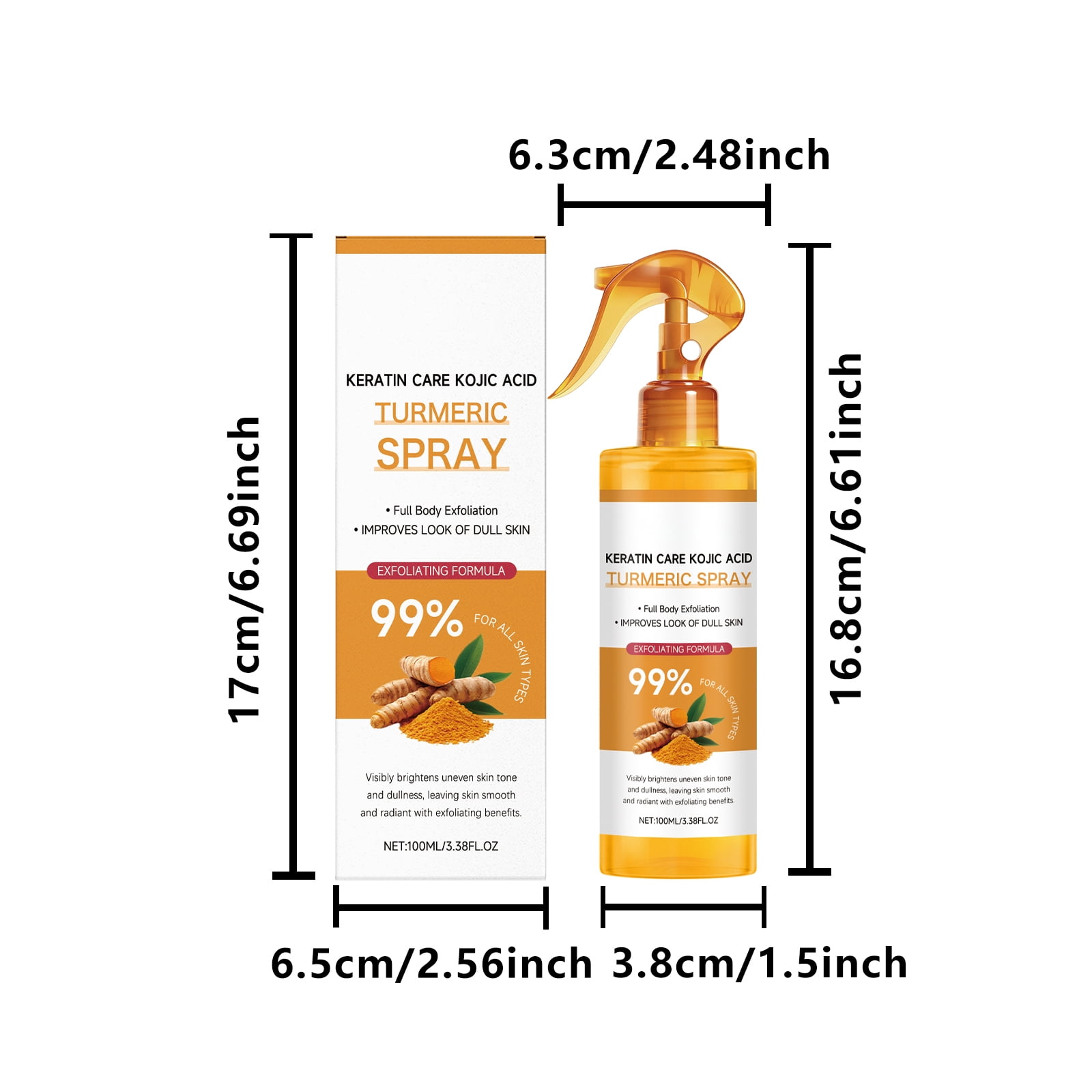 Alvantor Turmeric Keratin Exfoliating Body Spray for Smooth & Radiant Skin, 3.38 fl oz