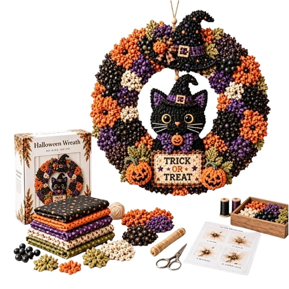 Halloween 3D Fabric Poke Art Wreath Kit, Beginner DIY Craft for Adults, Holiday Door Decor