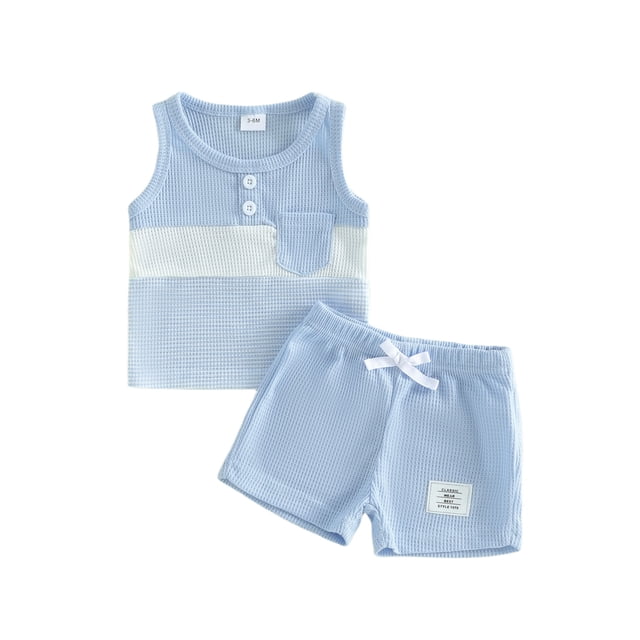 Argulvti Toddler Boy Summer Clothes Contrast Color Stripe Sleeveless Tank Tops and Shorts 2 Piece Set