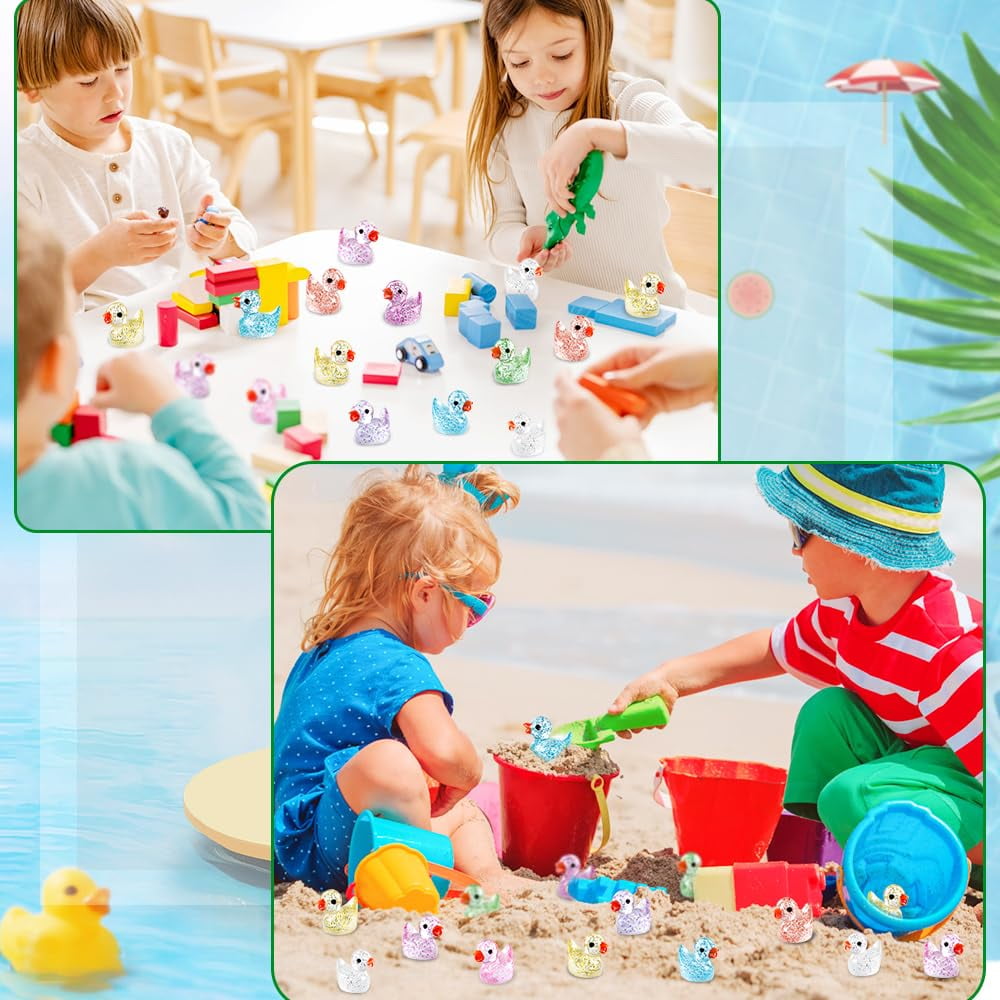 100pcs Mini Glitter Ducks Colorful Tiny Small Little Resin Ducks to Hide Plastic Animal Figures for for Dollhouse Micro Dollhouse Landscape Aquarium Decorations
