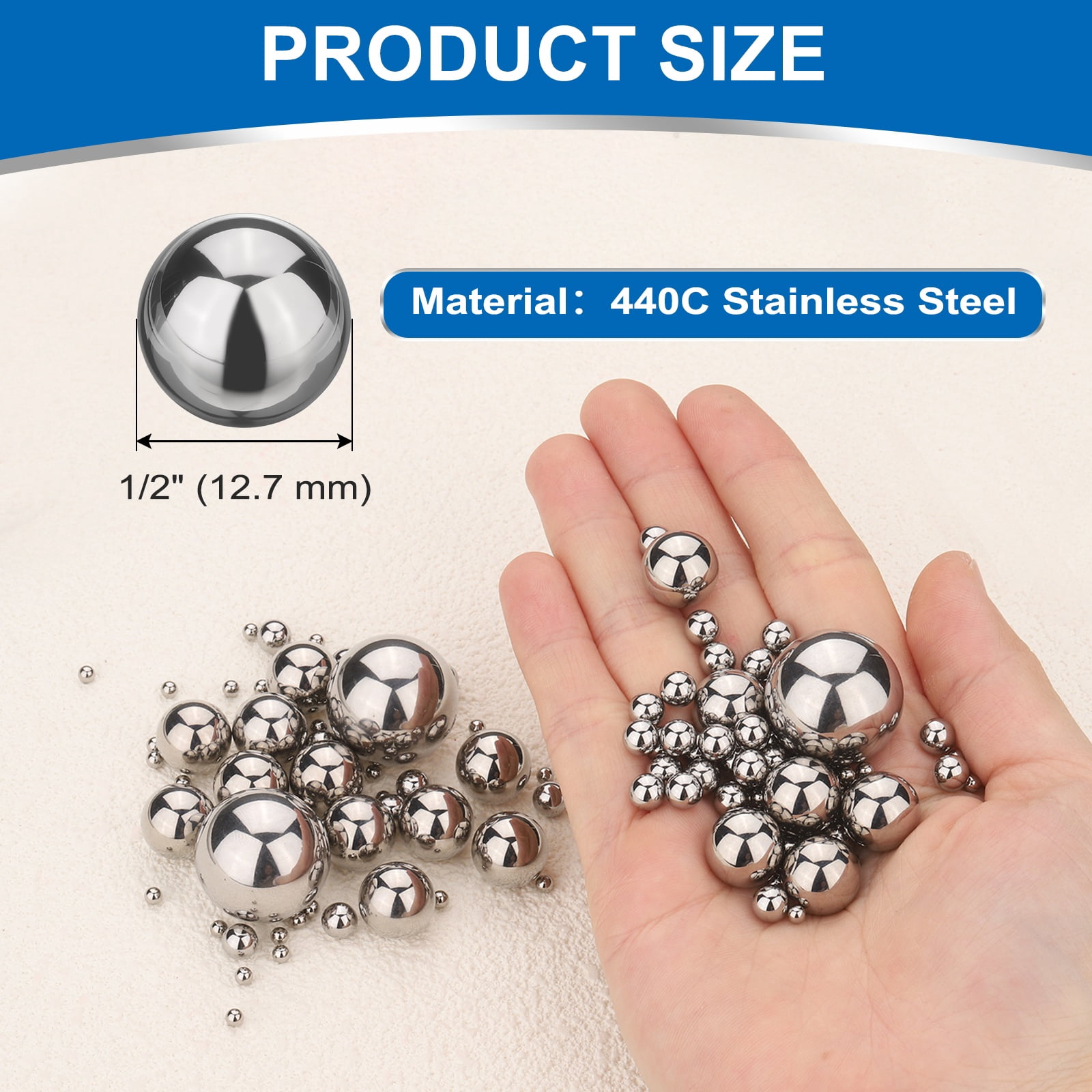 25Pack 1/2" Bearing Balls, 440C Stainless Steel, G10 Precision Balls for Bearings Bicycles Casters Automotive Part and DIY, (Mirror Polished)