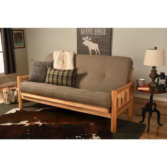 Kodiak Furniture Lodge Futon with Linen Fabric Mattress in Natural/Gray