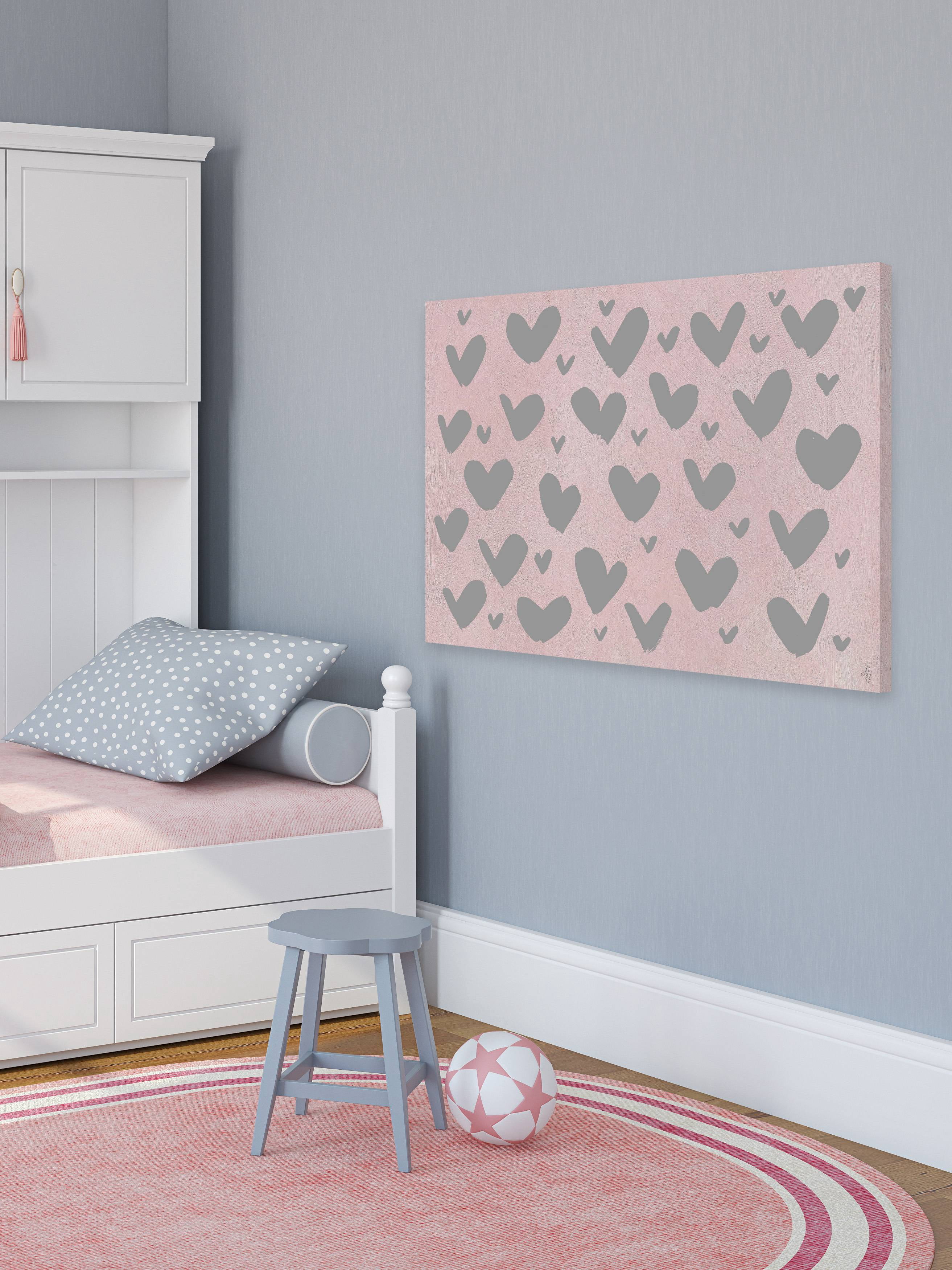 Marmont Hill Pink and Gray Hearts Canvas Wall Art