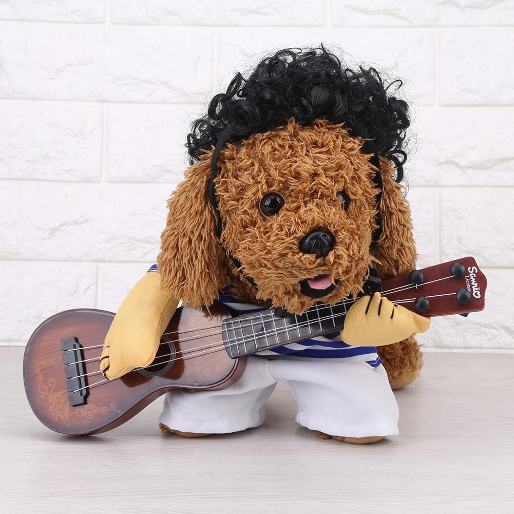 OTVIAP Funny Pet Dog Cat Costume Guitar Player Puppy Dress Halloween Christmas Party with wig ...