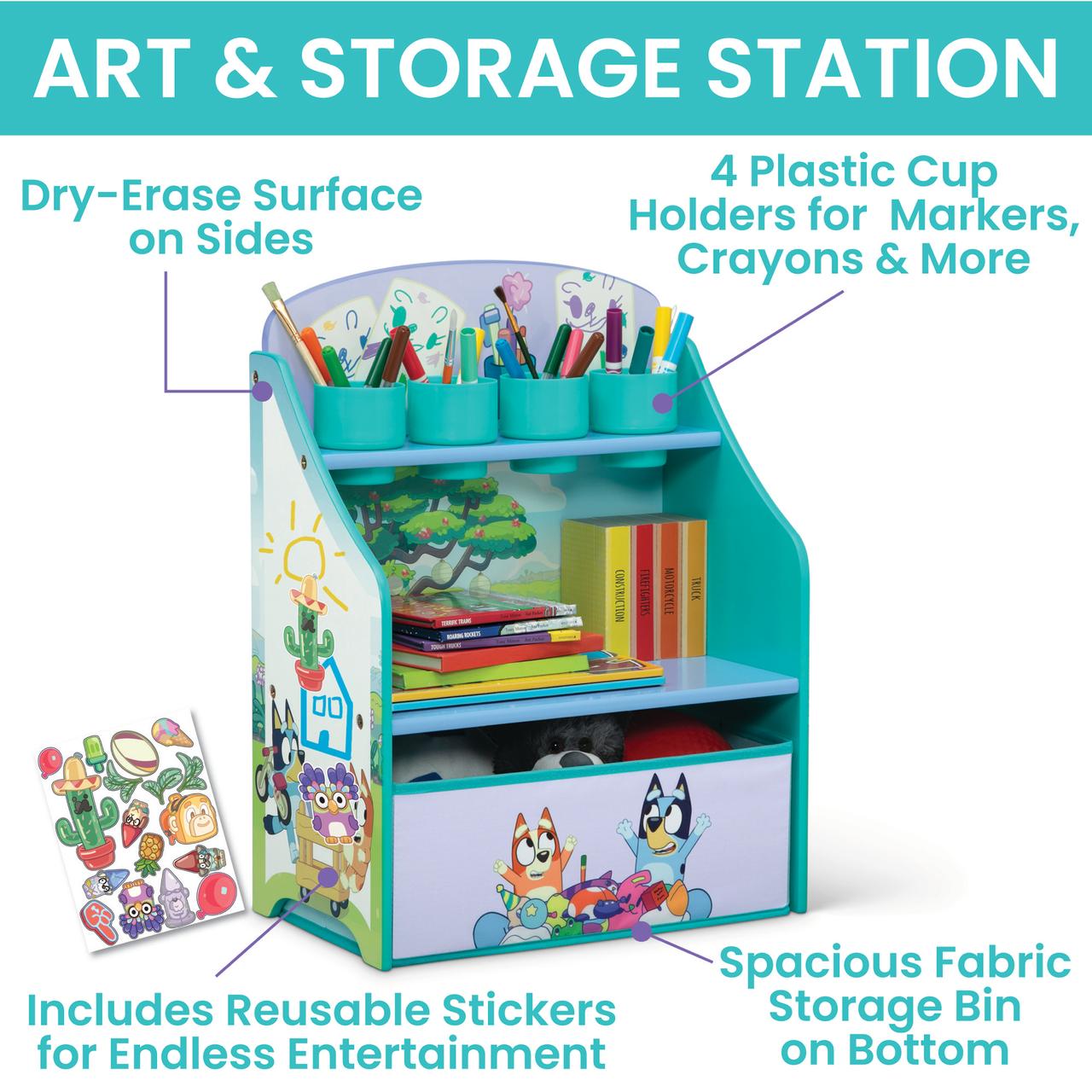 Bluey 3-Piece Art & Play Toddler Room-in-a-Box by Delta Children – Includes Draw & Play Desk, Art & Storage Station & Fabric Toy Box, Blue - image 5 of 11