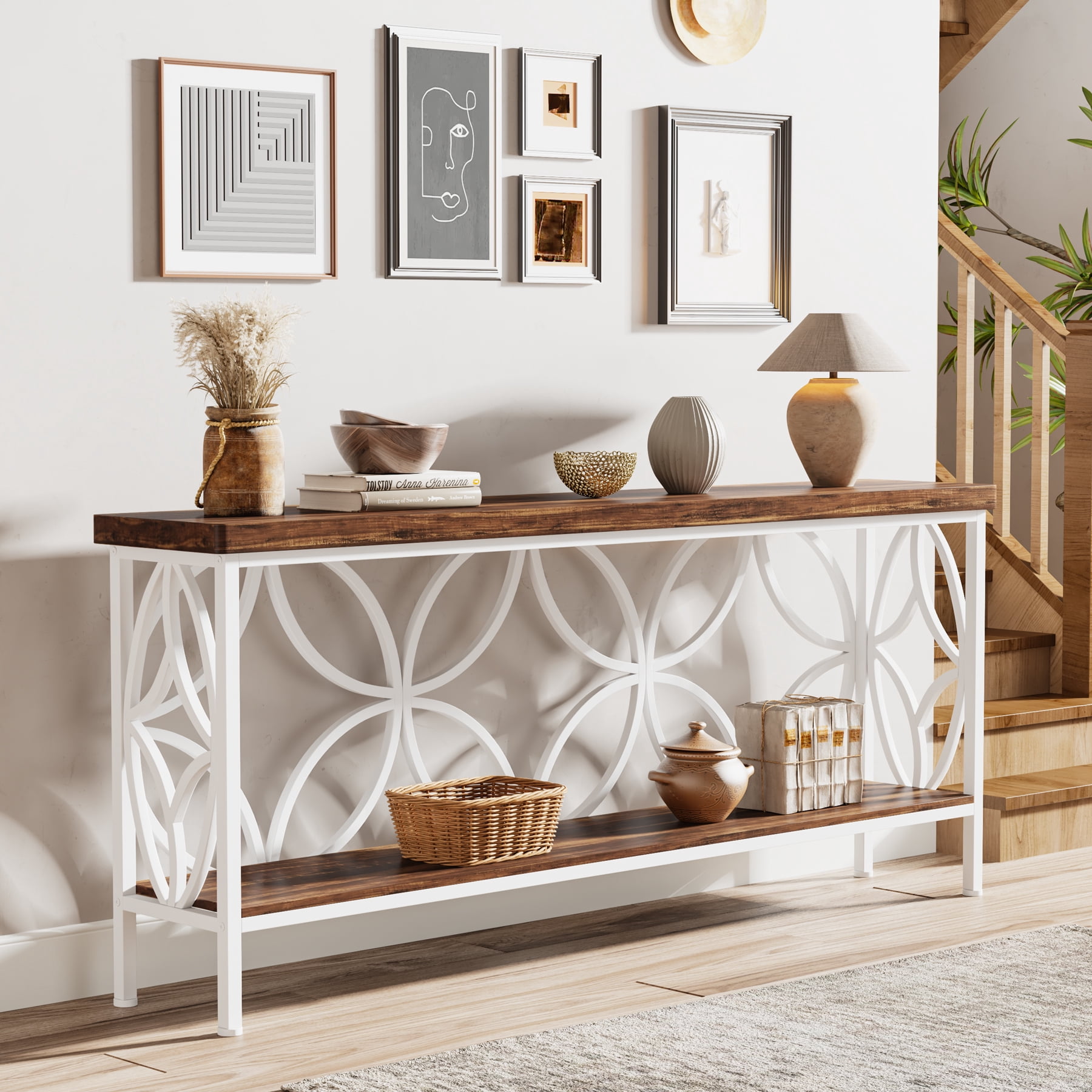 Tribesigns 70.9" Industrial Long Console Table, Narrow Sofa Table Behind Couch, Entrance Console Table with Storage for Hallway, Living Room, Entryway